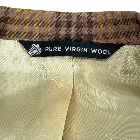 Vintage Aquascutum Brown Virgin Wool plaid Check Sport Coat Blazer Men’s 42R - Picture 5 of 10